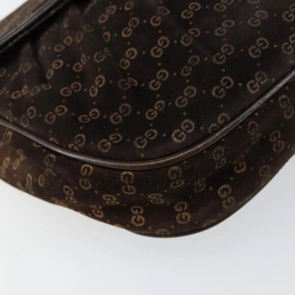 GUCCI Micro GG Canvas Chain Shoulder Bag Suede Brown Gold Auth BA6560 - Picture 5 of 16